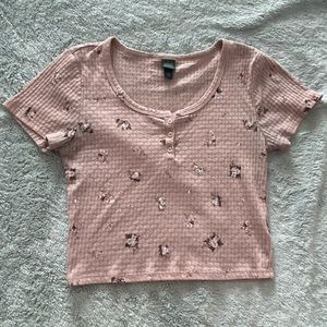 light pink floral button crop top